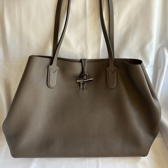 Longchamp Roseau Essential Mid Leather Tote - Color Clay - Preloved - Picture 4 of 16